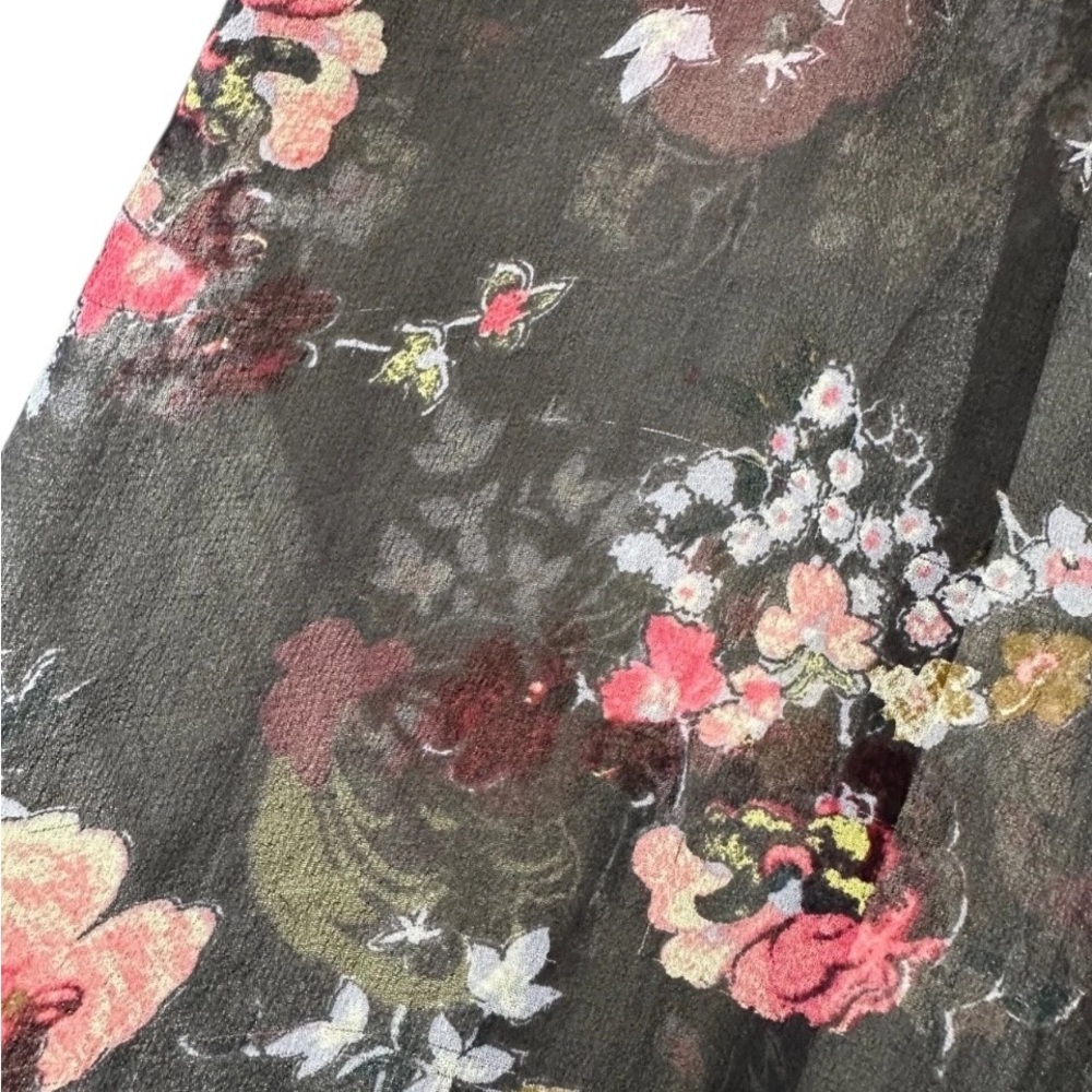 Cinq A Sept Women's Esmaralda 100% Silk Chiffon Black Floral Mock Neck Top Sz S - Picture 12 of 13